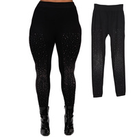 PLUS SIZE CRYSTAL STUDDED HIGH WAISTED BLACK LEGGINGS