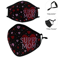 SUPER MOM & HEARTS FACE MASK W/ FILTER POCKET & ADJUSTABLE ELASTIC EAR STRAP