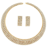 MULTI-ROW RHINESTONE COLLAR NECKLACE SET