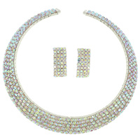 MULTI-ROW RHINESTONE COLLAR NECKLACE SET