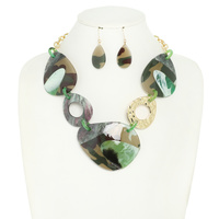 GEOMETRIC ACETATE RESIN SHELL NECKLACE SET