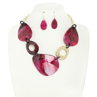 GEOMETRIC ACETATE RESIN SHELL NECKLACE SET