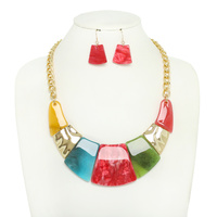 ACETATE CHAIN LINK CRESCENT BIB NECKLACE SET