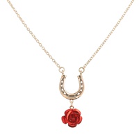 WESTERN RED ROSE HORSESHOE PENDANT NECKLACE