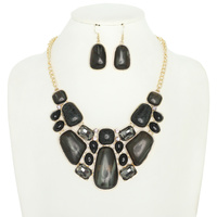 ASSORTED AGATE CRYSTAL GEMSTONE BIB NECKLACE SET