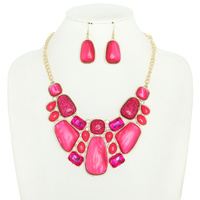 ASSORTED AGATE CRYSTAL GEMSTONE BIB NECKLACE SET