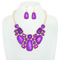 ASSORTED AGATE CRYSTAL GEMSTONE BIB NECKLACE SET