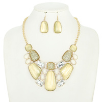 ASSORTED AGATE CRYSTAL GEMSTONE BIB NECKLACE SET