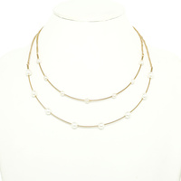LAYERED PEARL STATION CHAIN NECKLACE SET