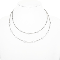 LAYERED PEARL STATION CHAIN NECKLACE SET