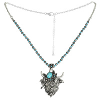 WESTERN NAVAJO TURQUOISE HIGHLAND COW CHARM NECKLACE