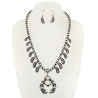 WESTERN SQUASH BLOSSOM FEATHERED NECKLACE SET