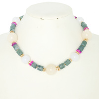 MULTICOLORED IMITATION STONE BEAD MALA NECKLACE