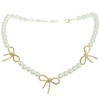 GOLD-TONE BOW KNOT TRINITY PEARL NECKLACE