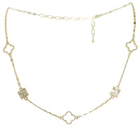 QUATREFOIL BEZEL SET CRYSTAL STATION NECKLACE