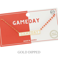 SPORTS GAME DAY BAR NECKLACE IN WHITE AND YELLOW GOLD PLATING