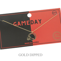 SPORTS GAME DAY FOOTBALL HELMET NECKLACE IN WHITE AND YELLOW GOLD PLATING