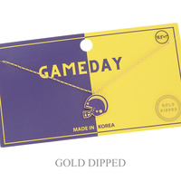SPORTS GAME DAY FOOTBALL HELMET NECKLACE IN WHITE AND YELLOW GOLD PLATING