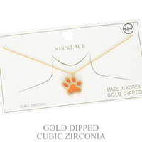SPORTS GAME DAY CUBIC ZIRCONIA PAVE PAW NECKLACE IN WHITE AND YELLOW GOLD PLATING