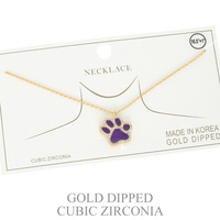 SPORTS GAME DAY CUBIC ZIRCONIA PAVE PAW NECKLACE IN WHITE AND YELLOW GOLD PLATING