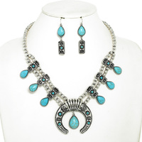 WESTERN SEMI PRECIOUS SQUASH BLOSSOM NECKLACE SET