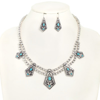 WESTERN NAVAJO THEMED METALLIC BEAD NECKLACE SET