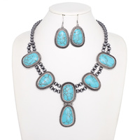 WESTERN OVAL TEARDROP TURQUOISE NECKLACE SET