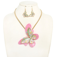 ACETATE RESIN BUTTERFLY STATEMENT NECKLACE SET