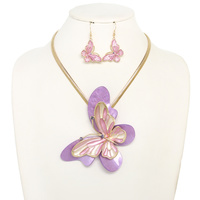 ACETATE RESIN BUTTERFLY STATEMENT NECKLACE SET