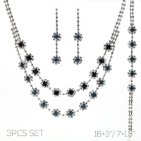 3PC FLORAL MULTI-STRAND NECKLACE JEWELRY SET