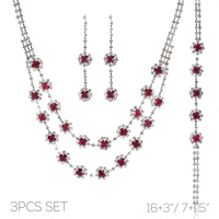 3PC SILVER-TONE MULTI-STRAND NECKLACE JEWELRY SET