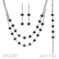 3PC SILVER-TONE MULTI-STRAND NECKLACE JEWELRY SET