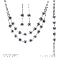 3PC SILVER-TONE MULTI-STRAND NECKLACE JEWELRY SET