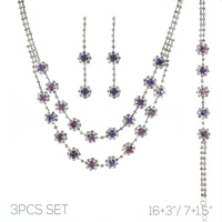 3PC SILVER-TONE MULTI-STRAND NECKLACE JEWELRY SET