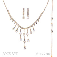 3PC CASCADING CRYSTAL TASSEL NECKLACE SET