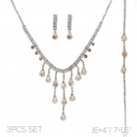 3PC SILVER-TONE CASCADING CRYSTAL NECKLACE SET