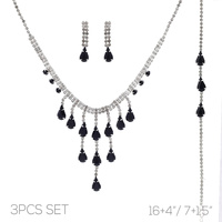 3PC SILVER-TONE CASCADING CRYSTAL NECKLACE SET