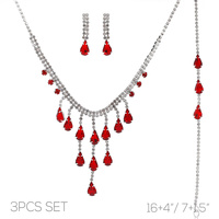 3PC SILVER-TONE CASCADING CRYSTAL NECKLACE SET