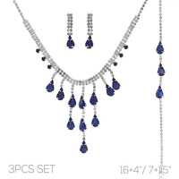 3PC SILVER-TONE CASCADING CRYSTAL NECKLACE SET