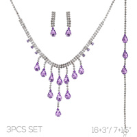 3PC CASCADING CRYSTAL TASSEL NECKLACE SET