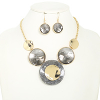 ACRYLIC METAL ROUND DISC NECKLACE SET