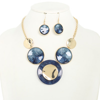 ACRYLIC METAL ROUND DISC NECKLACE SET