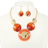 ACRYLIC METAL ROUND DISC NECKLACE SET