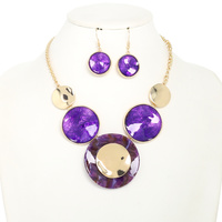 ACRYLIC METAL ROUND DISC NECKLACE SET