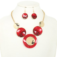 ACRYLIC METAL ROUND DISC NECKLACE SET