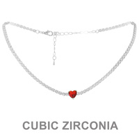 HEART SHAPED CZ CENTER CHARM CHOKER NECKLACE