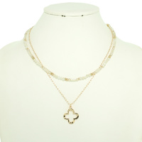 MULTI-STRAND QUATREFOIL PEARL BEAD NECKLACE