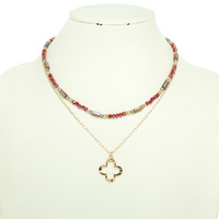 MULTI-STRAND QUATREFOIL PEARL BEAD NECKLACE