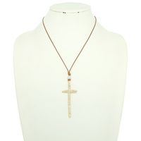 HAMMERED CROSS PENDANT CORD NECKLACE