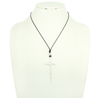 HAMMERED CROSS PENDANT CORD NECKLACE